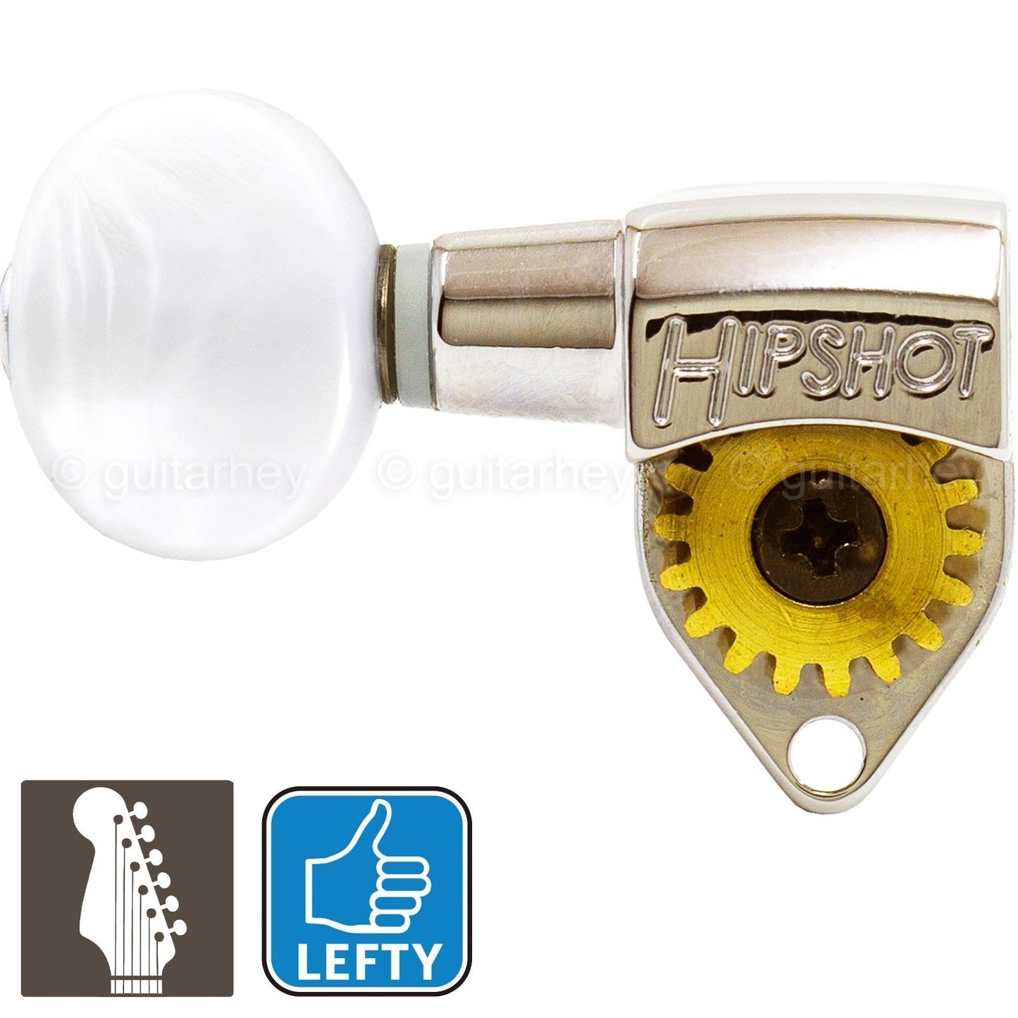 NEW Hipshot Classic Open-Gear 6 in line STAGGERED Tuners Oval Pearl LEFTY NICKEL