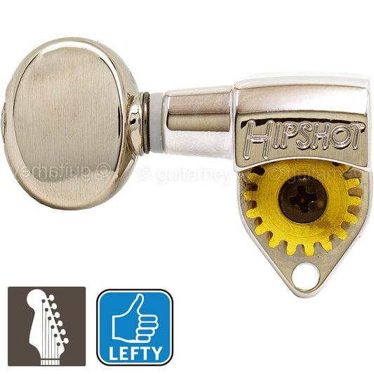 NEW Hipshot Classic Open-Gear 6 in line STAGGERED Tuners Oval LEFTY - NICKEL