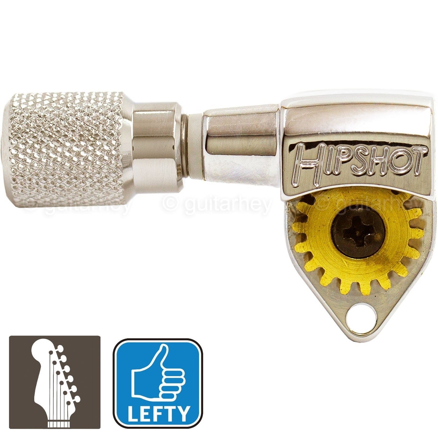 NEW Hipshot Classic Open-Gear 6 in line STAGGERED Tuners Knurled LEFTY - NICKEL