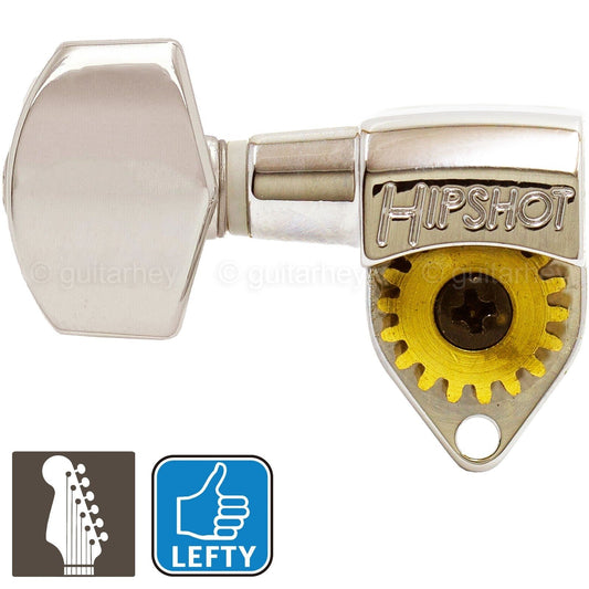 NEW Hipshot Classic Open-Gear 6 in line STAGGERED Tuners Hex Button LEFTY NICKEL