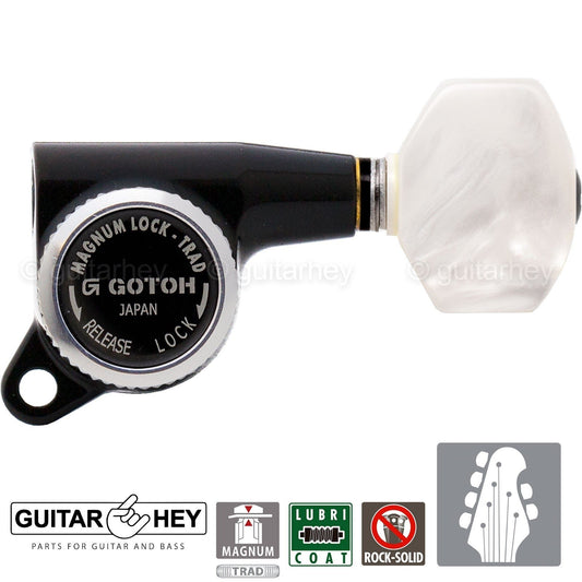 NEW Gotoh SG381-P7 MGT L4+R2 Set Mini Locking Tuning Keys Pearloid 4x2 - BLACK
