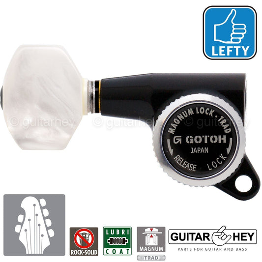NEW Gotoh SG381-P7 MGT L2+R4 Set Mini Locking Tuning Keys Pearloid 2x4 - BLACK