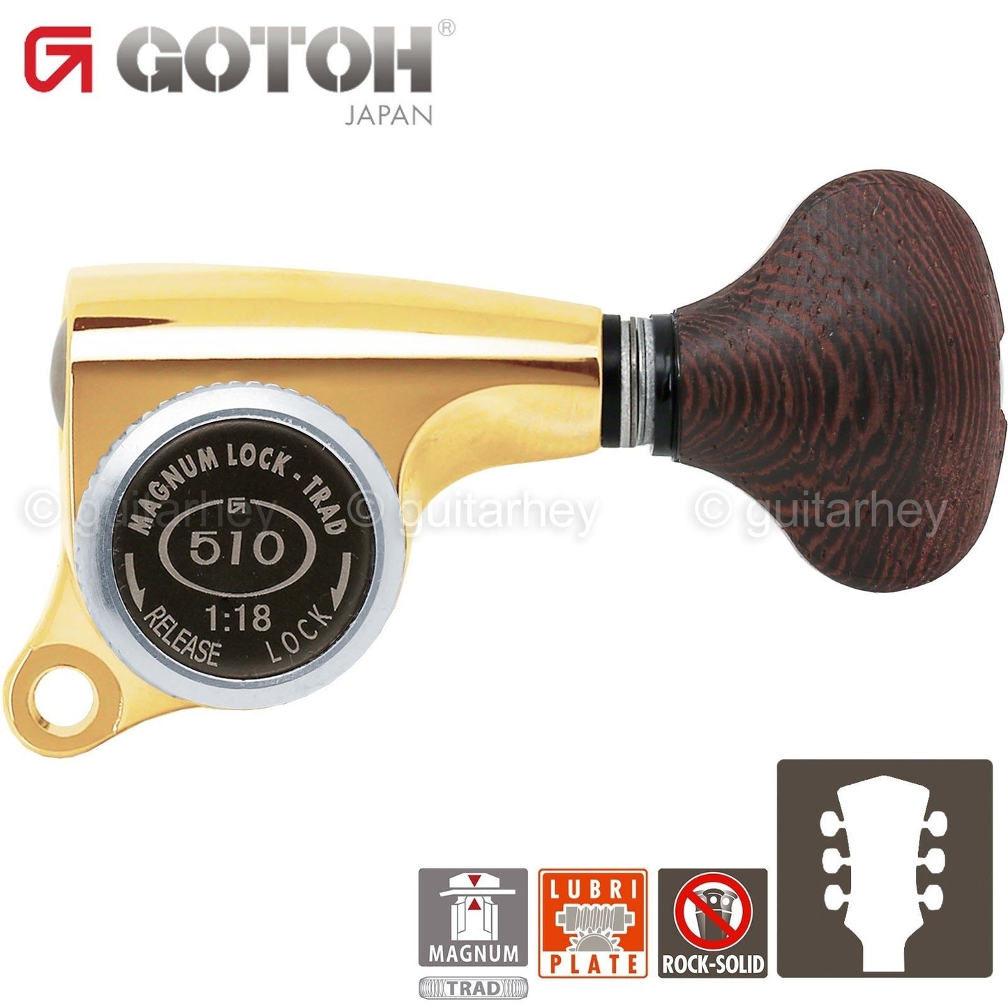 NEW Gotoh SGS510Z-TS5 MGT L3+R3 Set Mini LOCKING Tuners 1:18 Ratio 3x3 - GOLD