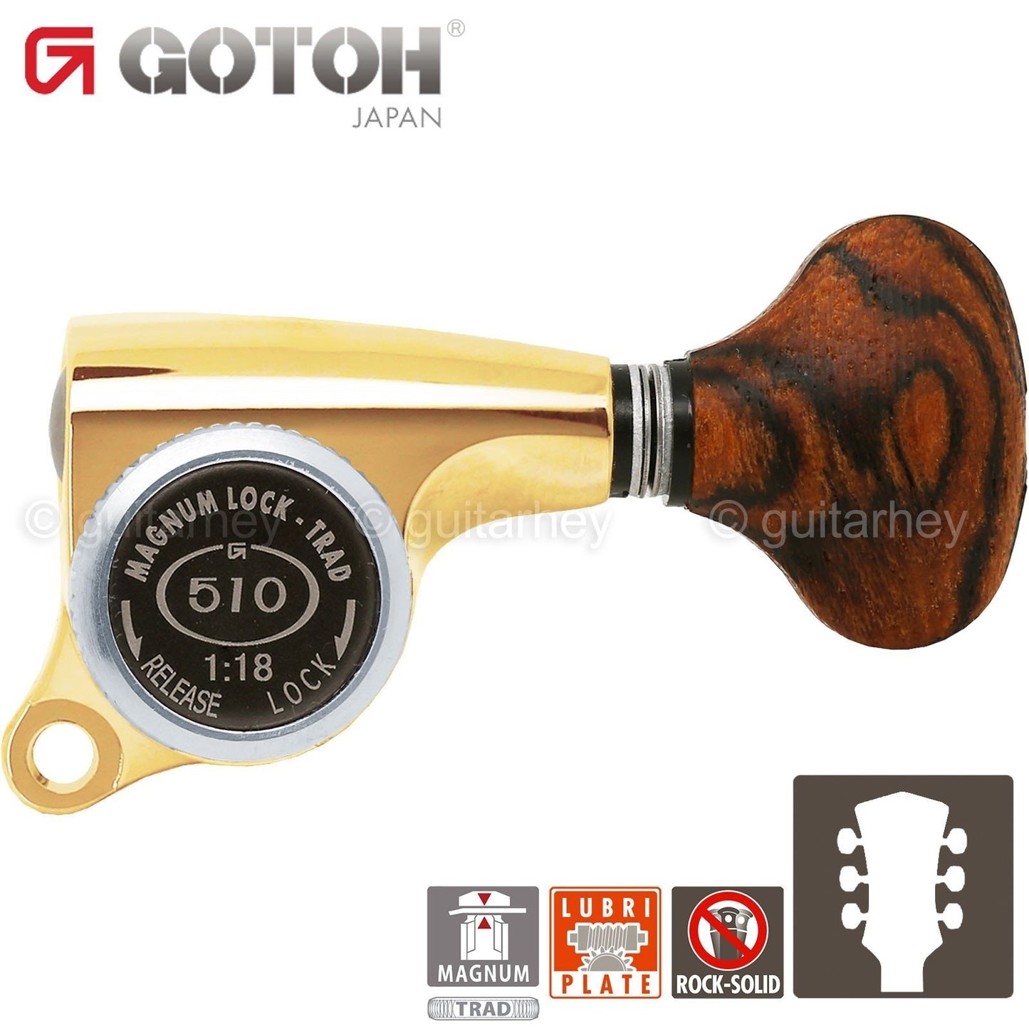NEW Gotoh SGS510Z-RS5 MGT L3+R3 Set Mini LOCKING Tuners 1:18 Ratio 3x3 - GOLD