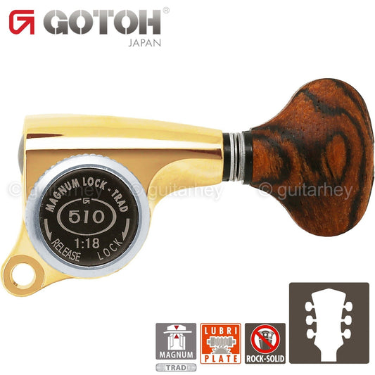 NEW Gotoh SGS510Z-RS5 MGT L3+R3 Set Mini LOCKING Tuners 1:18 Ratio 3x3 - GOLD