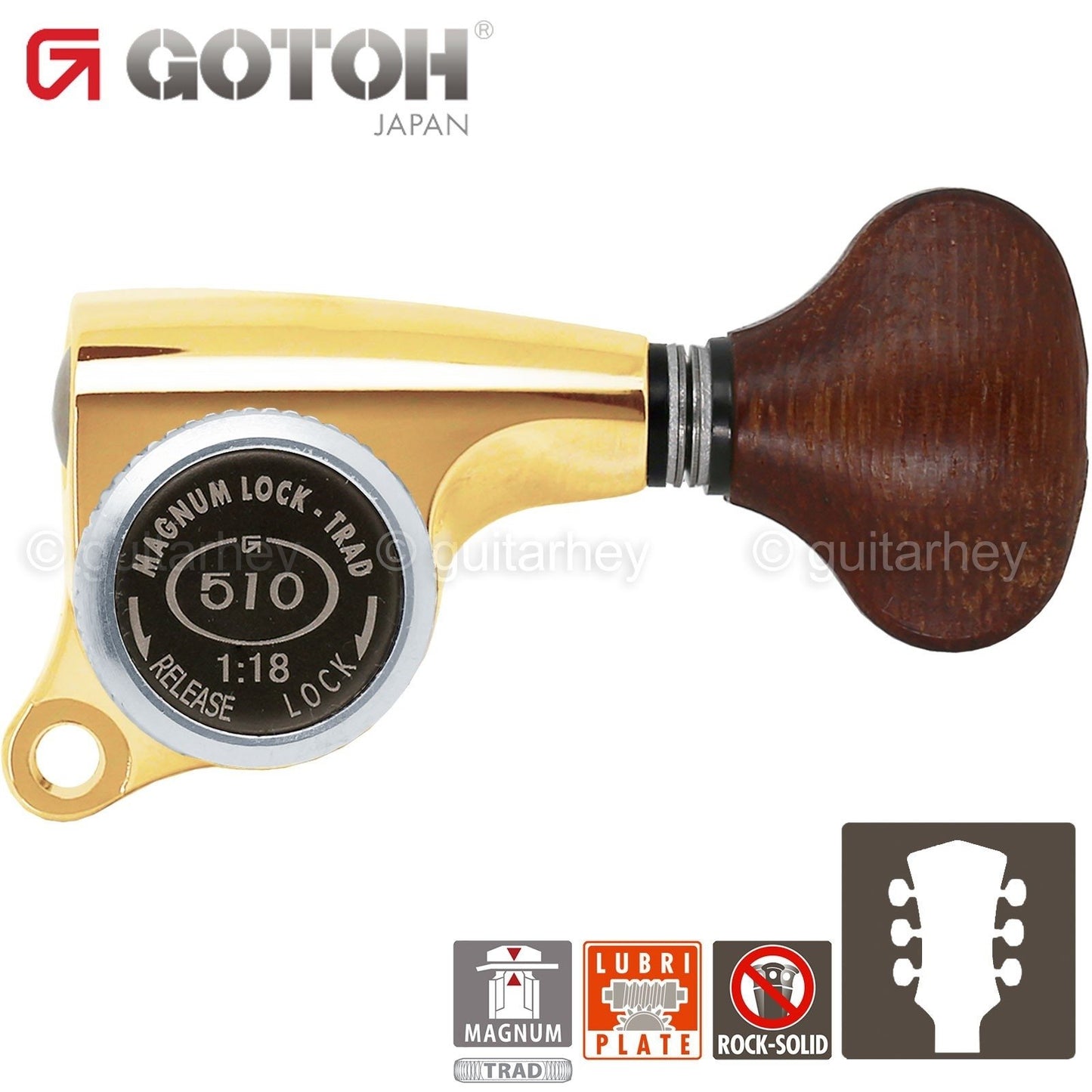 NEW Gotoh SGS510Z-GS5 MGT L3+R3 Set Mini LOCKING Tuners 1:18 Ratio 3x3 - GOLD