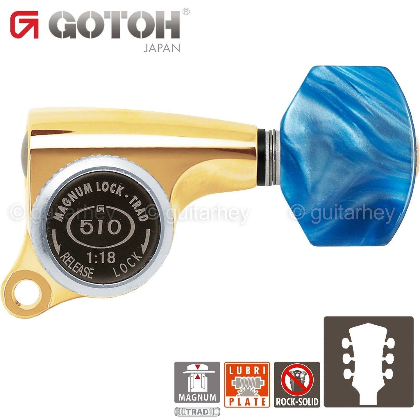 NEW Gotoh SGS510Z-P9 MGT L3+R3 Set Mini LOCKING Tuners 1:18 Ratio 3x3 - GOLD