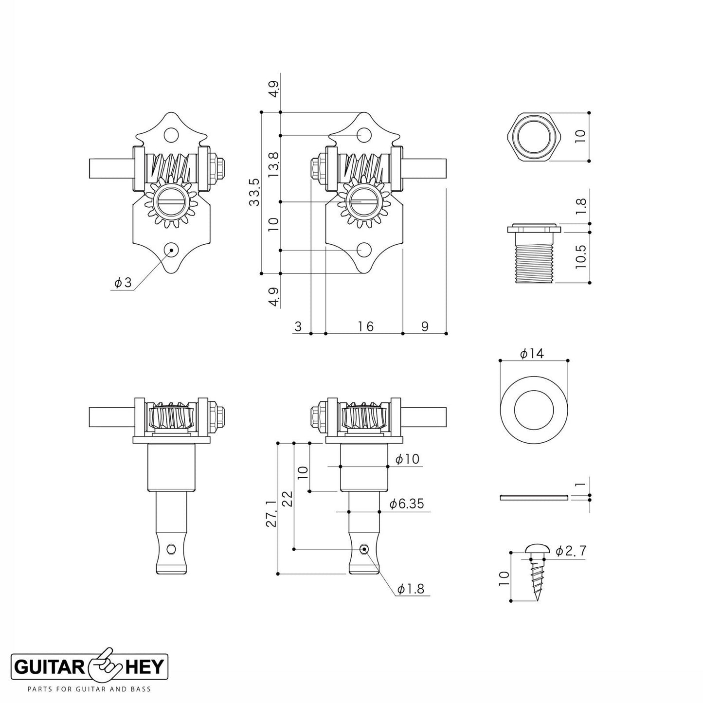 NEW GOTOH SXN510-06M Premium Acoustic Guitar Tuners Set 15:1 Ratio 3x3 - NICKEL