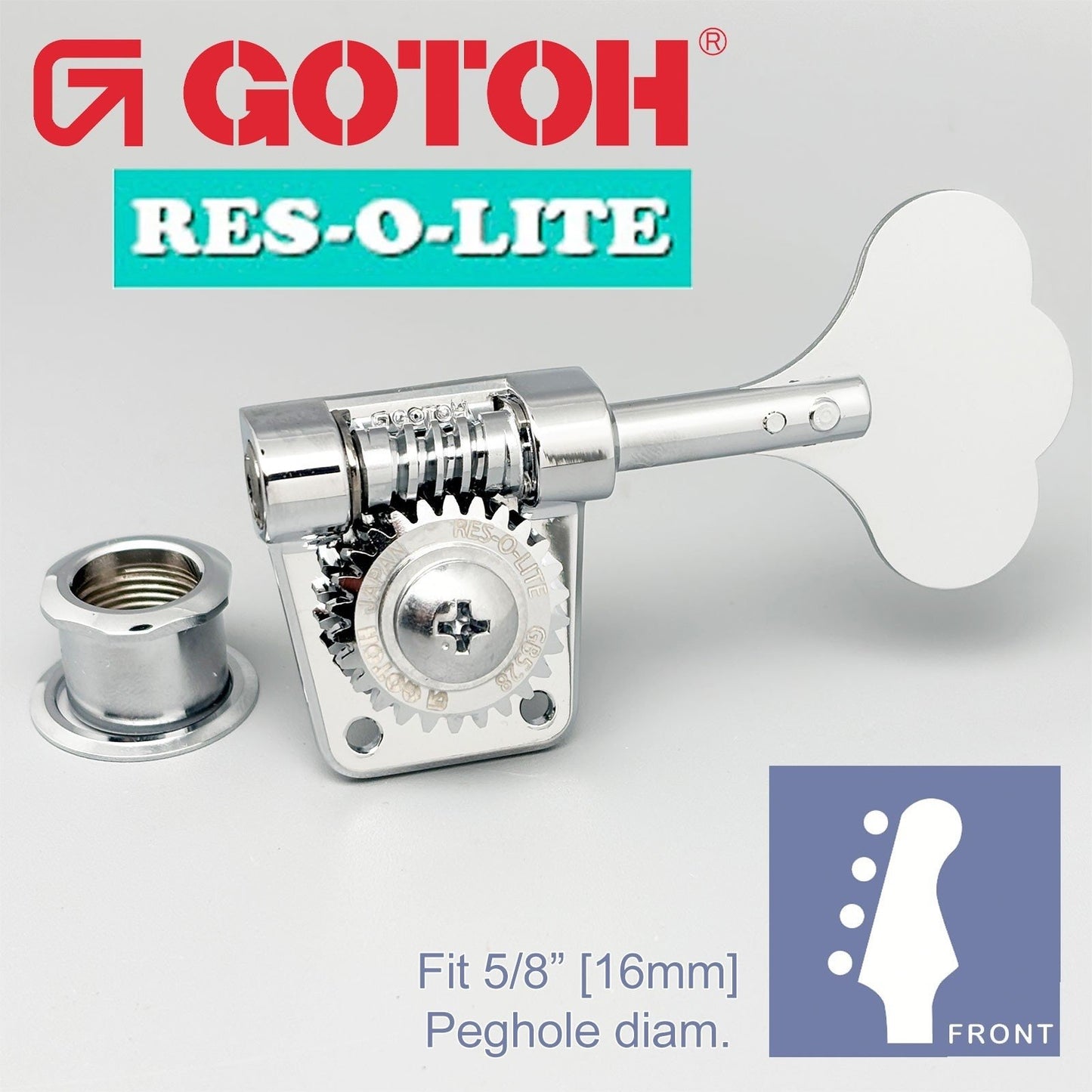 NEW Gotoh GB528 Res-O-Lite Vintage Style Bass 4-in-Line Set Lightweight - CHROME