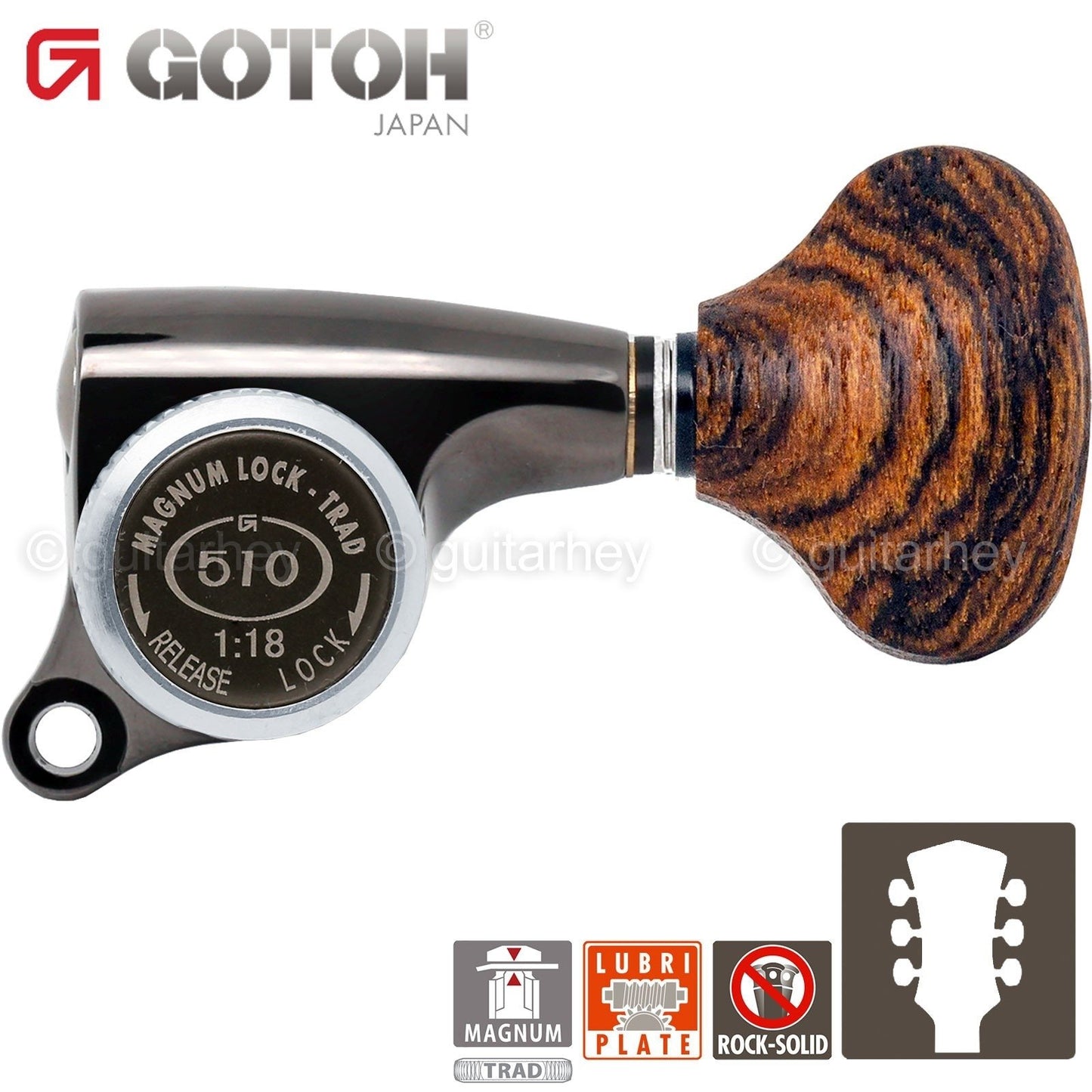 NEW Gotoh SGS510Z-RL5 MGT L3+R3 Mini LOCKING Tuners Set LARGE Buttons - COSMO BK