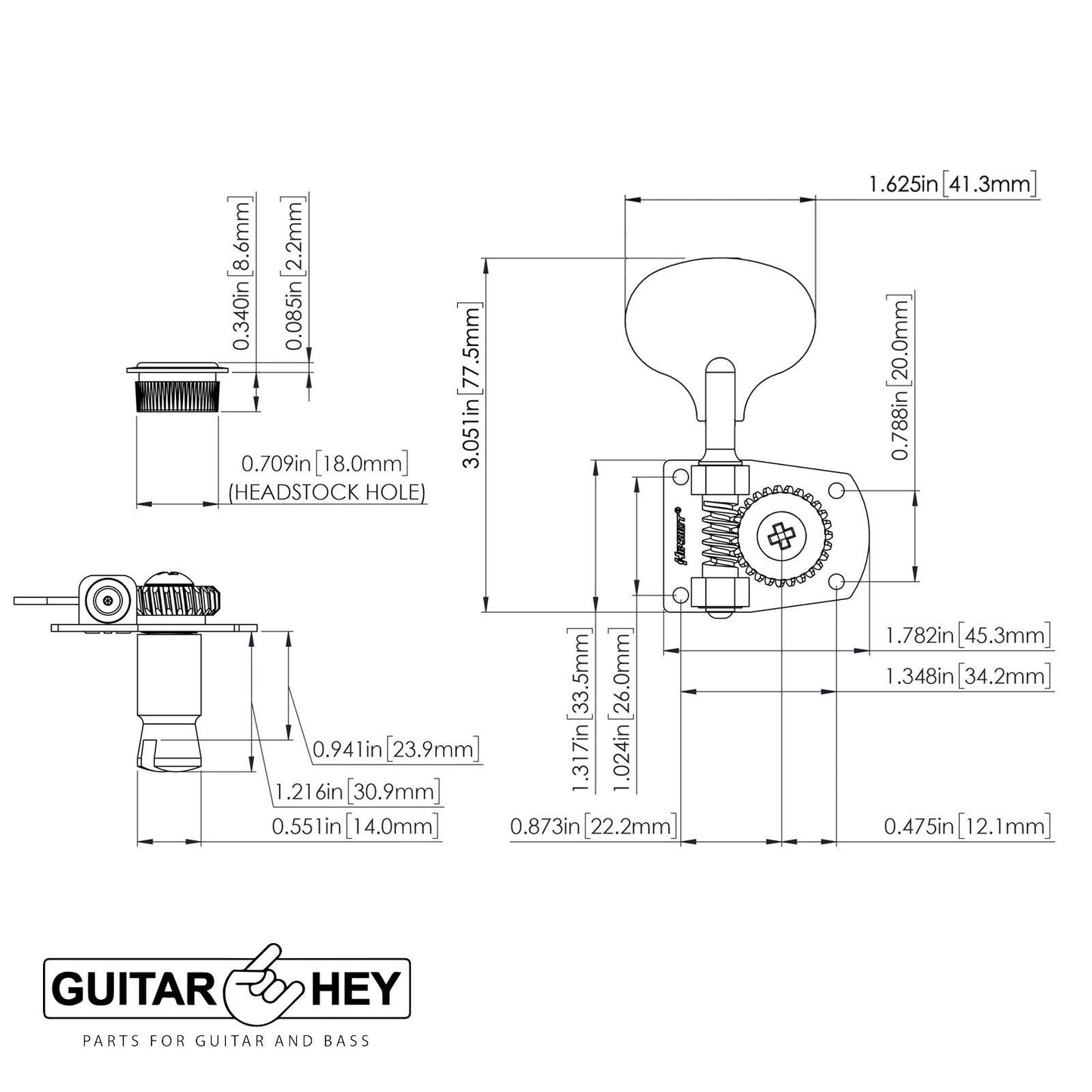 NEW Hipshot HB7 4 String 20710LB Lollipop Upgrade for Fender MIM Bass - BLACK