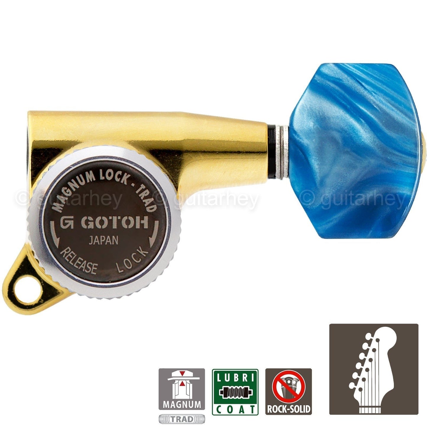 NEW Gotoh SG381-P9 MGT Locking Tuning Keys Set 6 in Line PEARLOID Buttons - GOLD