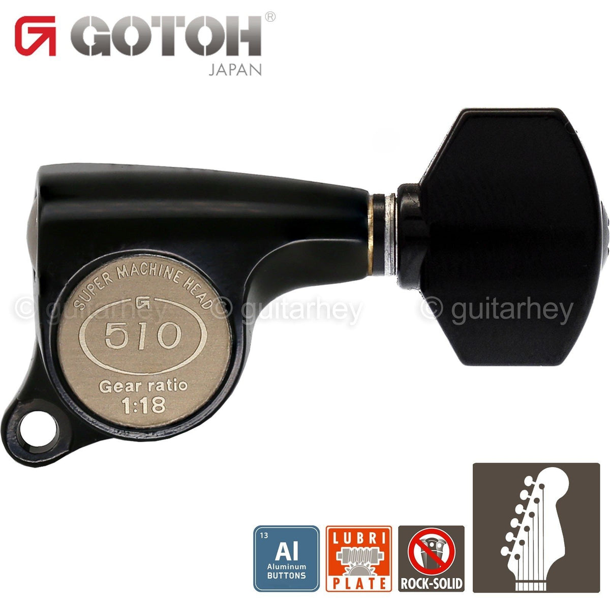 NEW Gotoh SGS510Z-A07 6 in Line Set Mini Tuners Small ALUM. Buttons 18:1 - BLACK