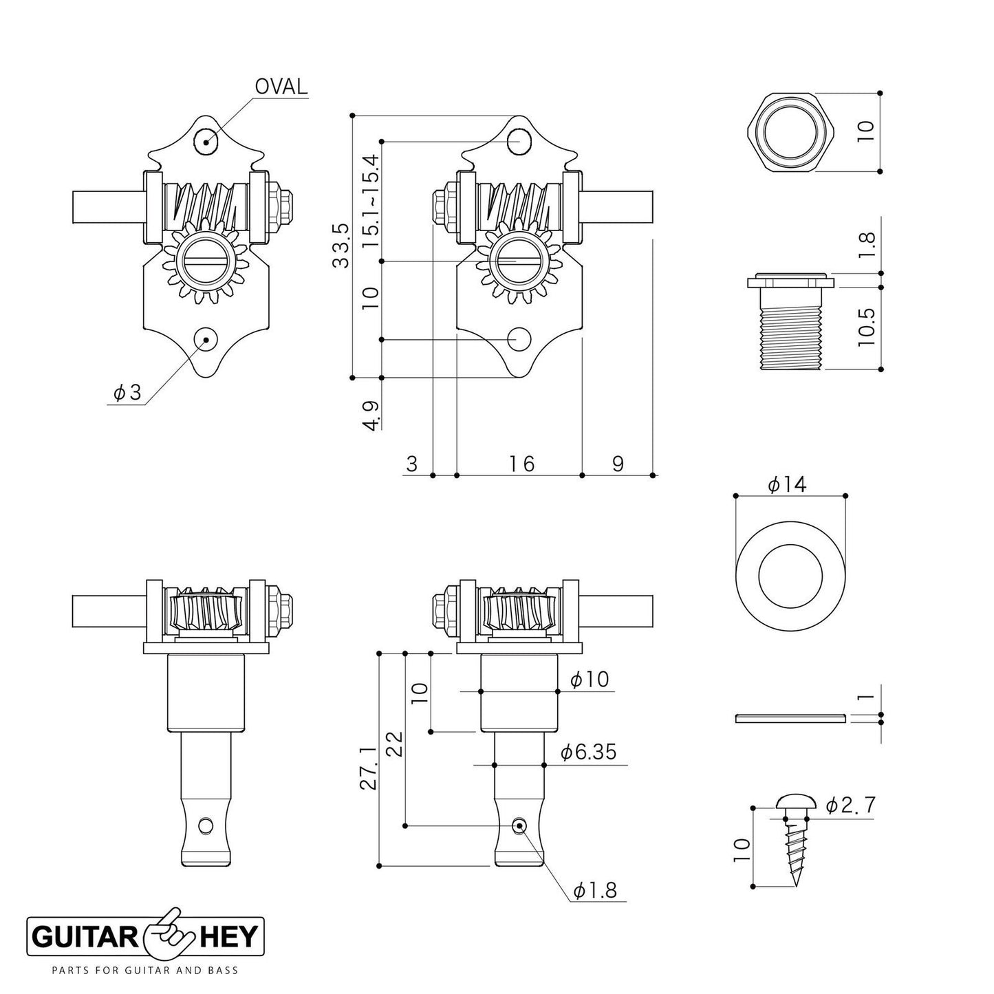 NEW GOTOH SXN510V-SB-06B Electric/Acoustic 1:15 Premium Tuners 3x3 - SOLID BRASS