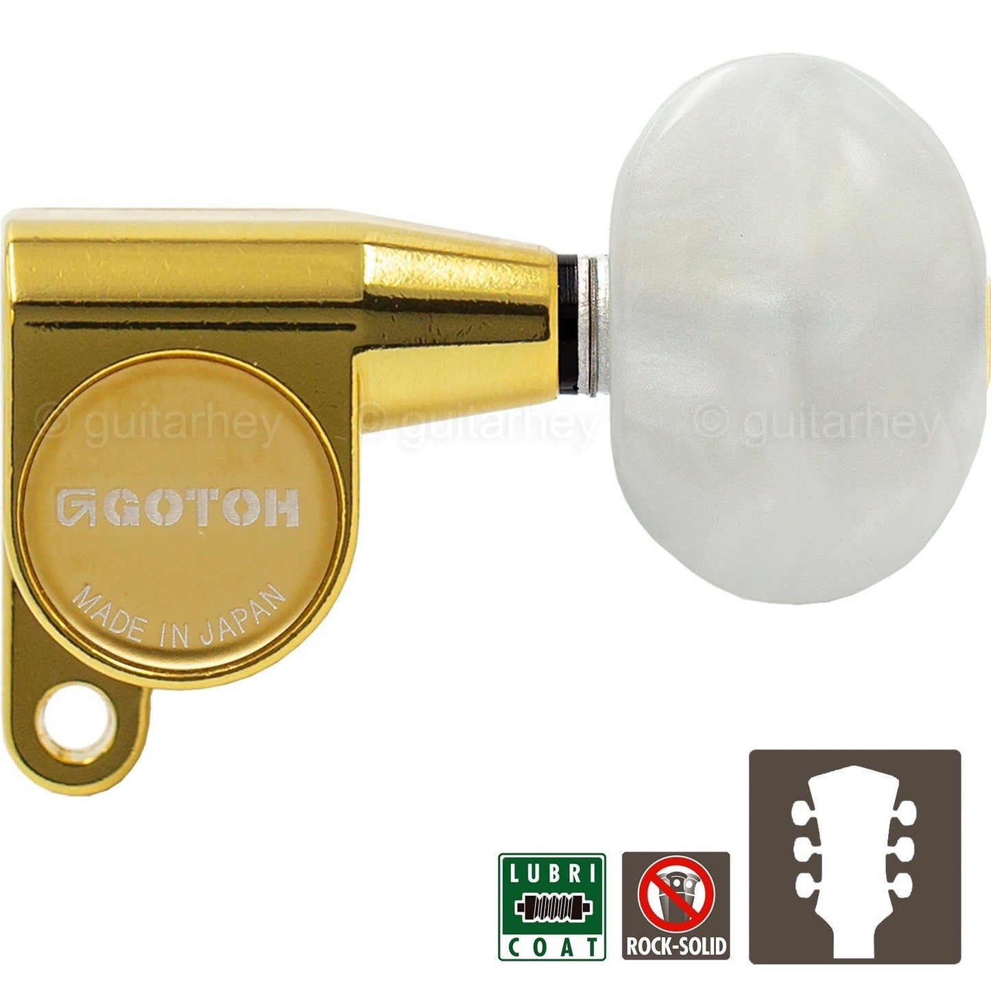 NEW Gotoh SG360-P1 Mini Tuning Keys w/ Large PEARLOID Buttons Set 3x3 - GOLD