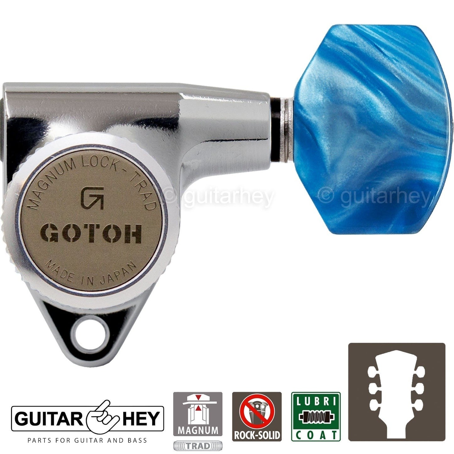 NEW Gotoh SG301-P9 MGT L3+R3 Locking Tuners w/ SMALL BLUE Buttons 3x3 - CHROME