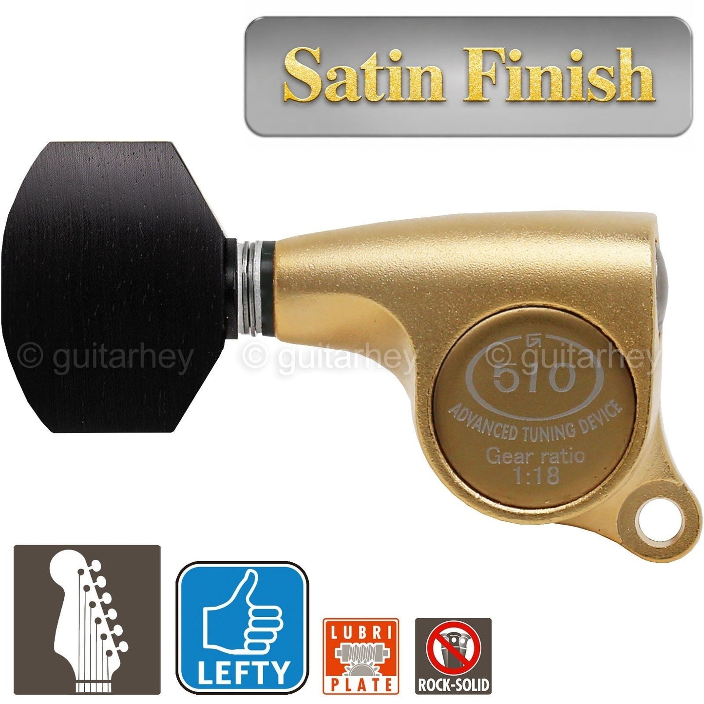 NEW Gotoh SGS510Z-EN07 6 in Line LEFT-HANDED Mini Tuners 18:1 Ratio - SATIN GOLD