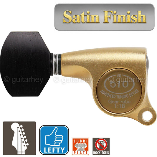 NEW Gotoh SGS510Z-EN07 6 in Line LEFT-HANDED Mini Tuners 18:1 Ratio - SATIN GOLD