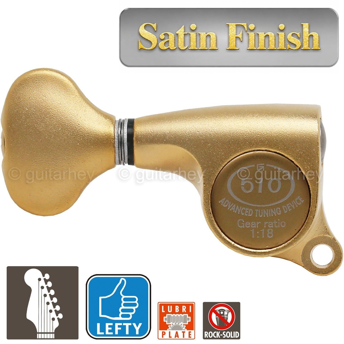 NEW Gotoh SGS510Z-S5 6 in Line LEFT-HANDED Mini Tuners 18:1 Ratio - SATIN GOLD
