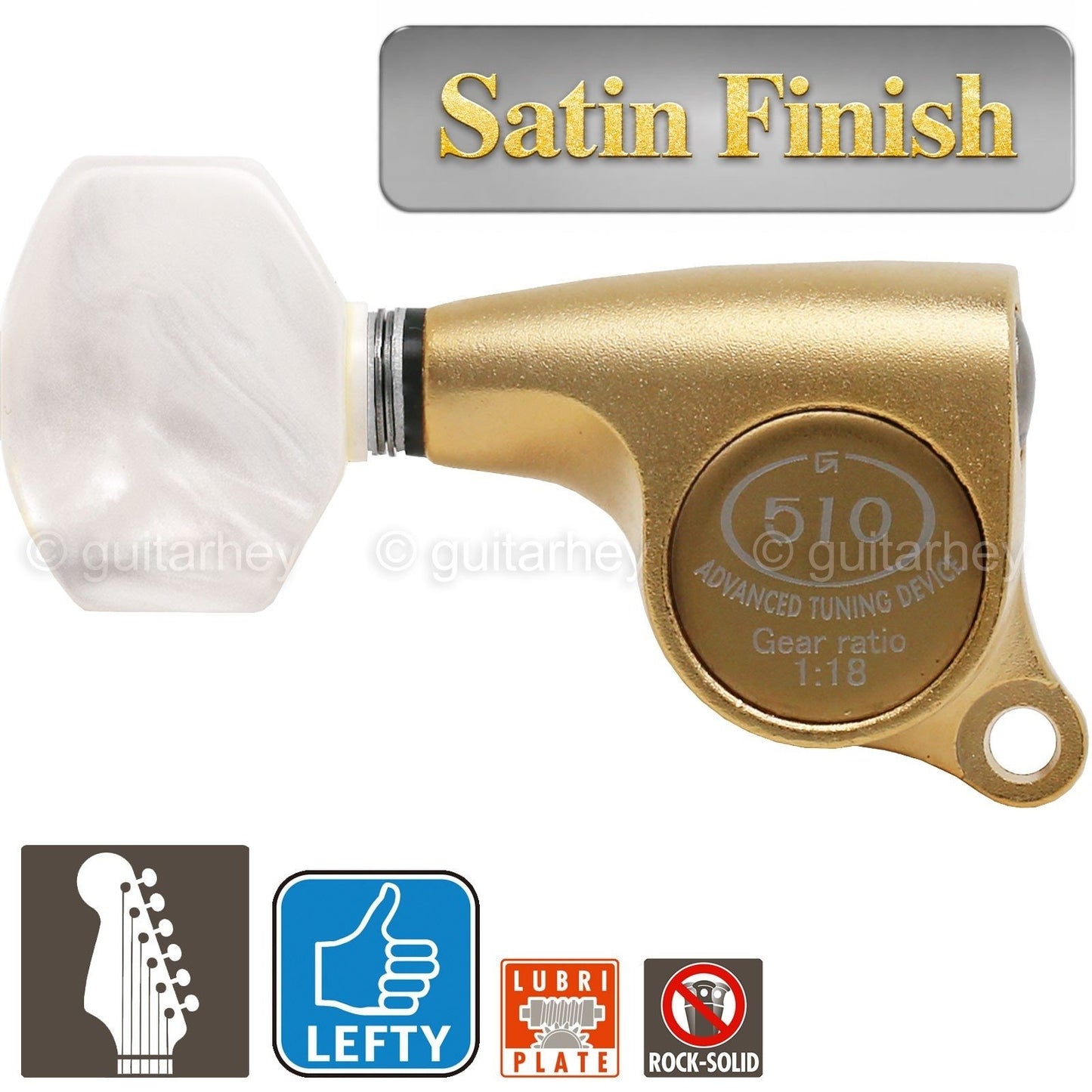 NEW Gotoh SGS510Z-P7 6 in Line LEFT-HANDED Mini Tuners 18:1 Ratio - SATIN GOLD