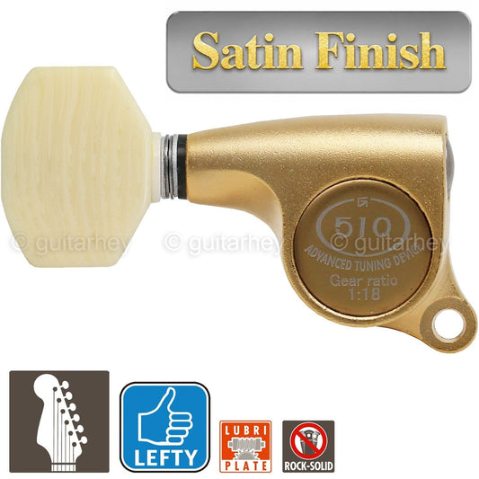 NEW Gotoh SGS510Z-M07 6 in Line LEFT-HANDED Mini Tuners 18:1 Ratio - SATIN GOLD