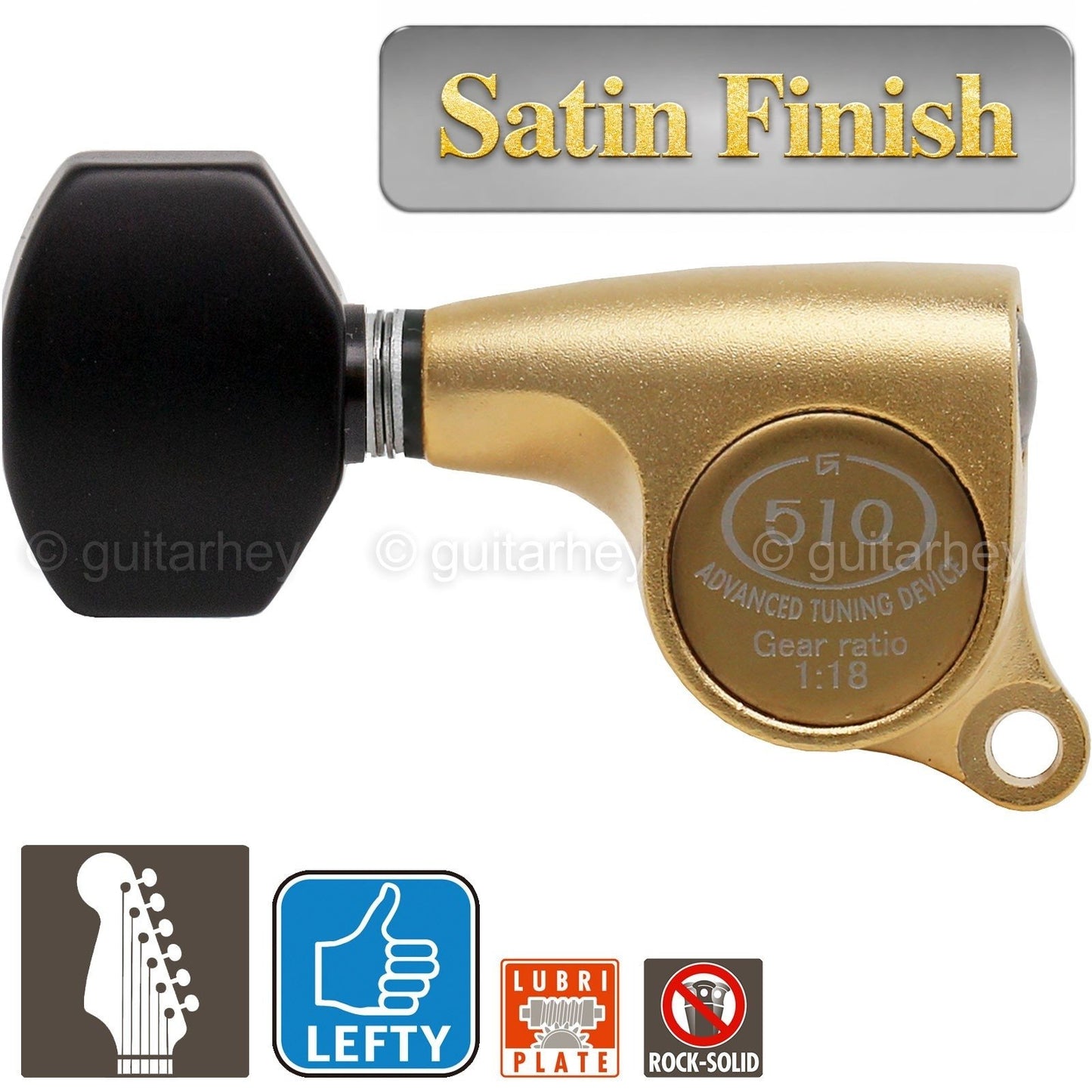NEW Gotoh SGS510Z-B07 6 in Line LEFT-HANDED Mini Tuners 18:1 Ratio - SATIN GOLD