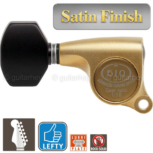 NEW Gotoh SGS510Z-B07 6 in Line LEFT-HANDED Mini Tuners 18:1 Ratio - SATIN GOLD