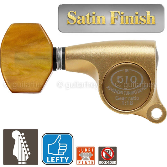 NEW Gotoh SGS510Z-P8 6 in Line LEFT-HANDED Mini Tuners 18:1 Ratio - SATIN GOLD