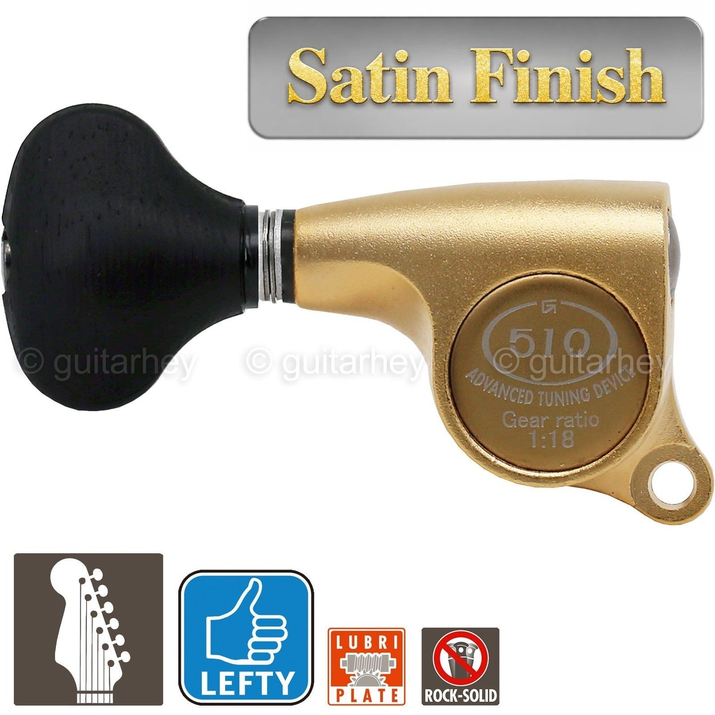 NEW Gotoh SGS510Z-ES5 6 in Line LEFT-HANDED Mini Tuners 18:1 Ratio - SATIN GOLD