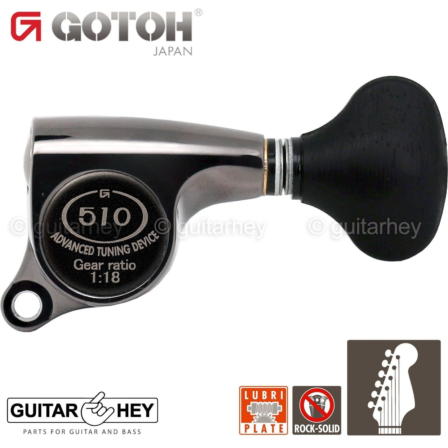 NEW Gotoh SGS510Z-ES5 6 in Line Set Mini Tuners EBONY Buttons 18:1, COSMO BLACK