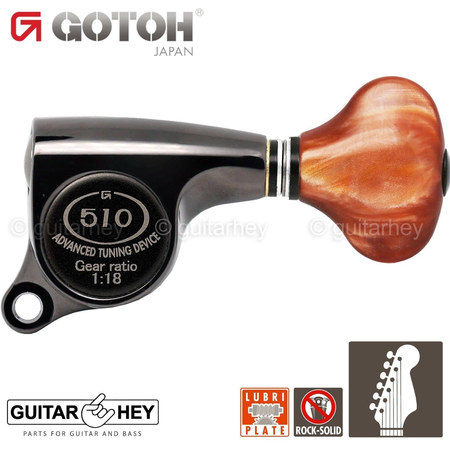 NEW Gotoh SGS510Z-CS5 6 in Line Set Mini Tuners AMBER Buttons 18:1 - COSMO BLACK