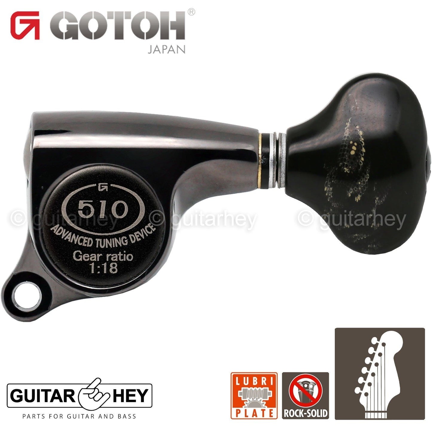 NEW Gotoh SGS510Z-FS5 6 in Line Set Mini Tuners Plastic Button 18:1 COSMO BLACK