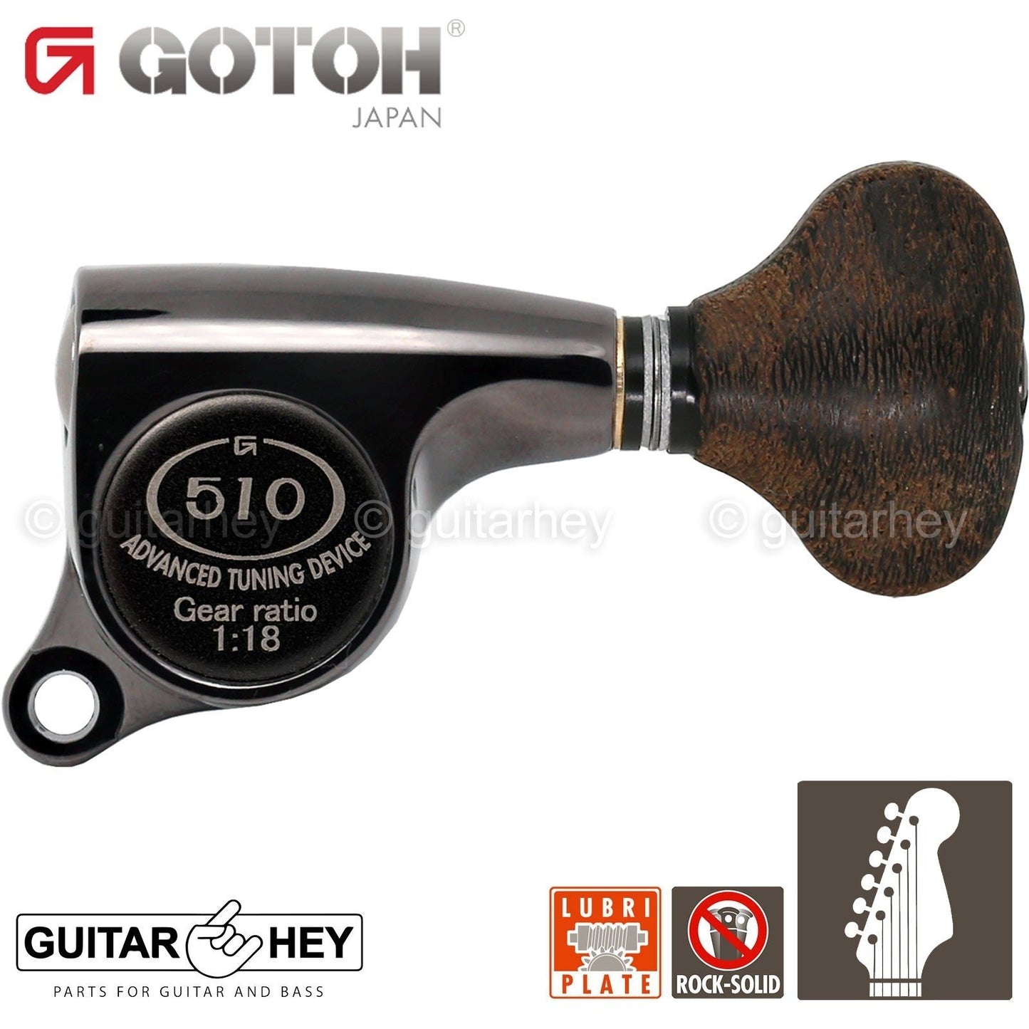NEW Gotoh SGS510Z-ZS5 6 in Line Set Mini Tuners 18:1 Gear Ratio - COSMO BLACK