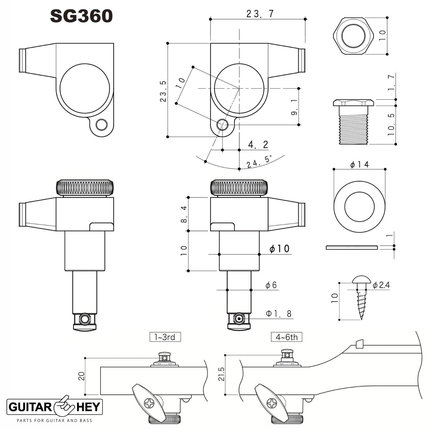 NEW Gotoh SG360-P9 MGT 6 In-Line Locking Mini Tuners Lefty LEFT-HANDED - CHROME