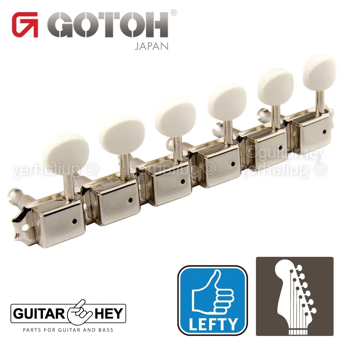 NEW Gotoh SD91-05MA Vintage Tuners PEARLOID Buttons 6 in line LEFT-HANDED NICKEL