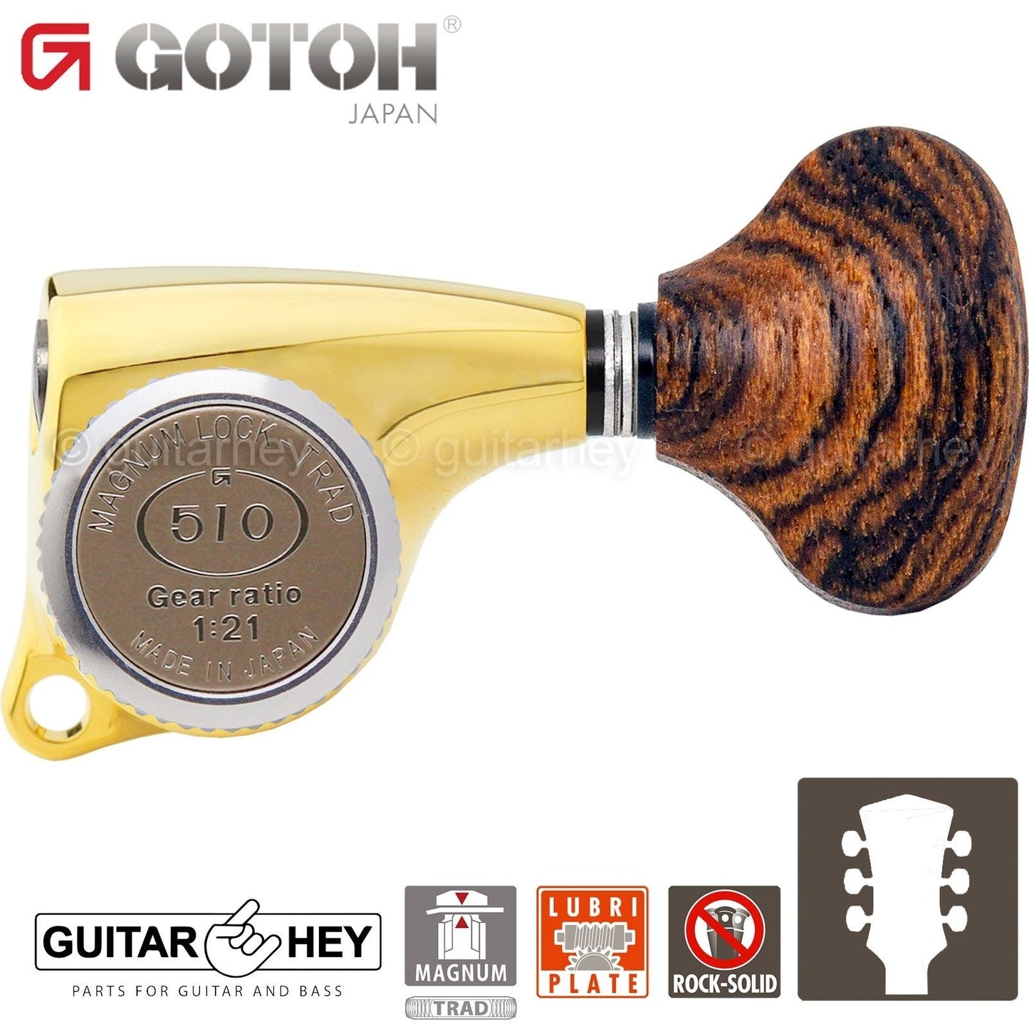 NEW Gotoh SGL510Z-RL5 MGT L3+R3 Locking Tuning Keys Set, 21:1 Ratio 3x3 - GOLD