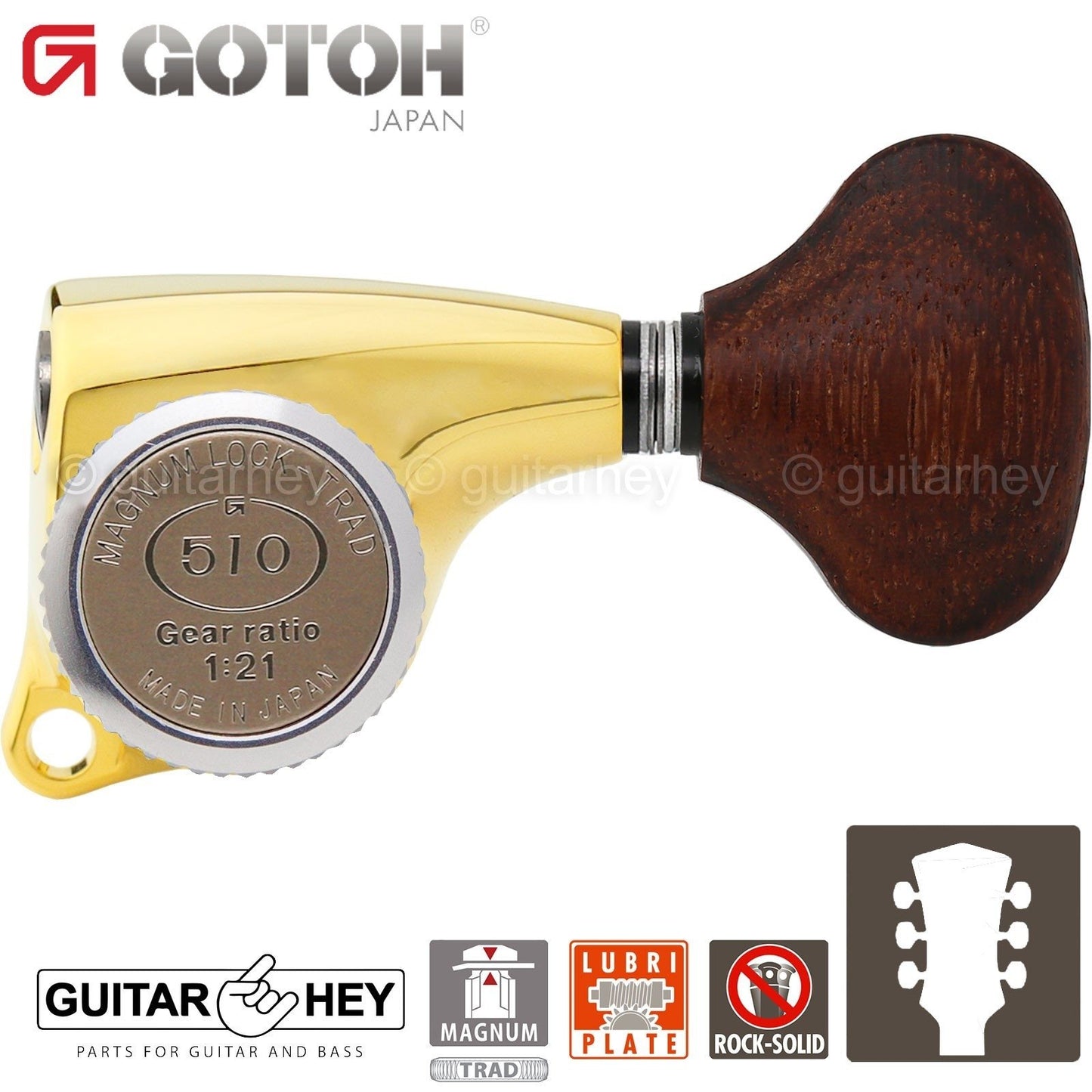 NEW Gotoh SGL510Z-GL5 MGT L3+R3 Locking Tuning Keys Set, 21:1 Ratio 3x3 - GOLD