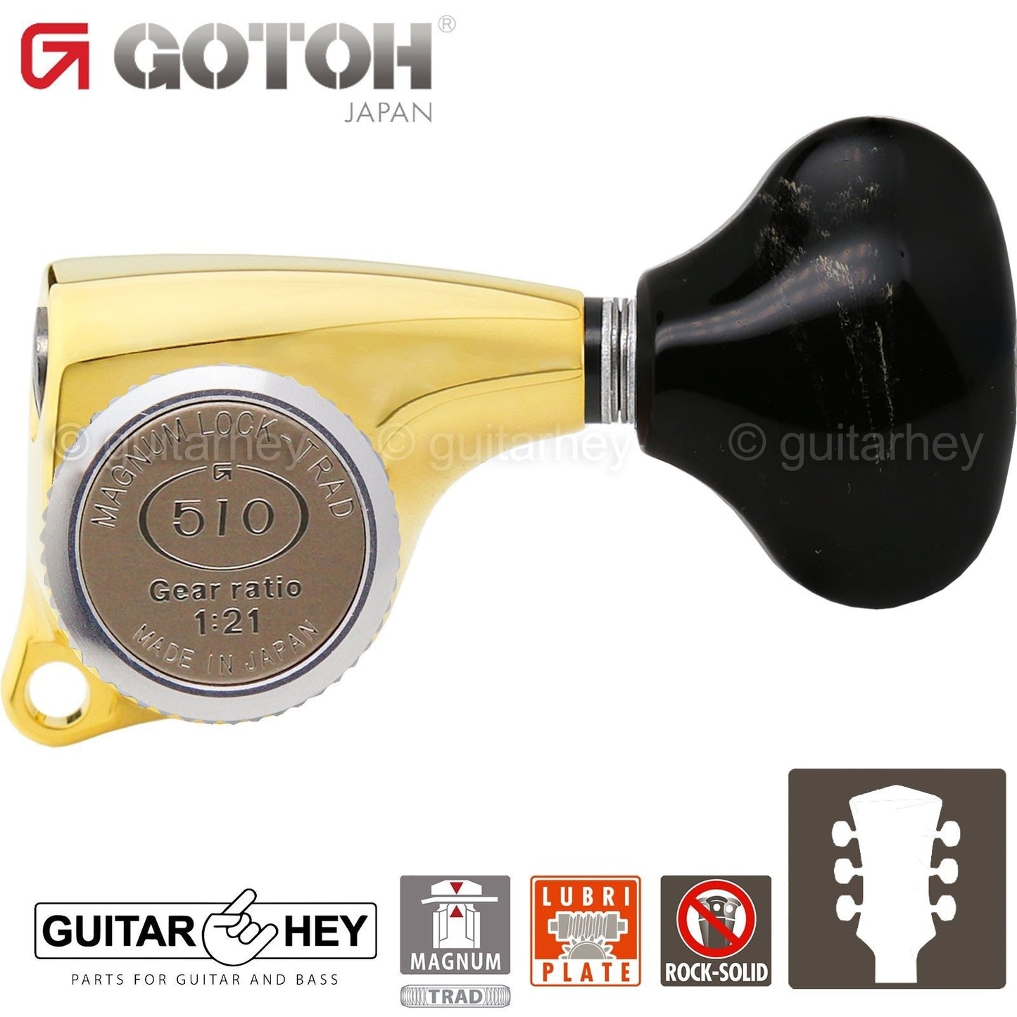 NEW Gotoh SGL510Z-FL5 MGT L3+R3 Locking Tuning Keys Set, 21:1 Ratio 3x3 - GOLD
