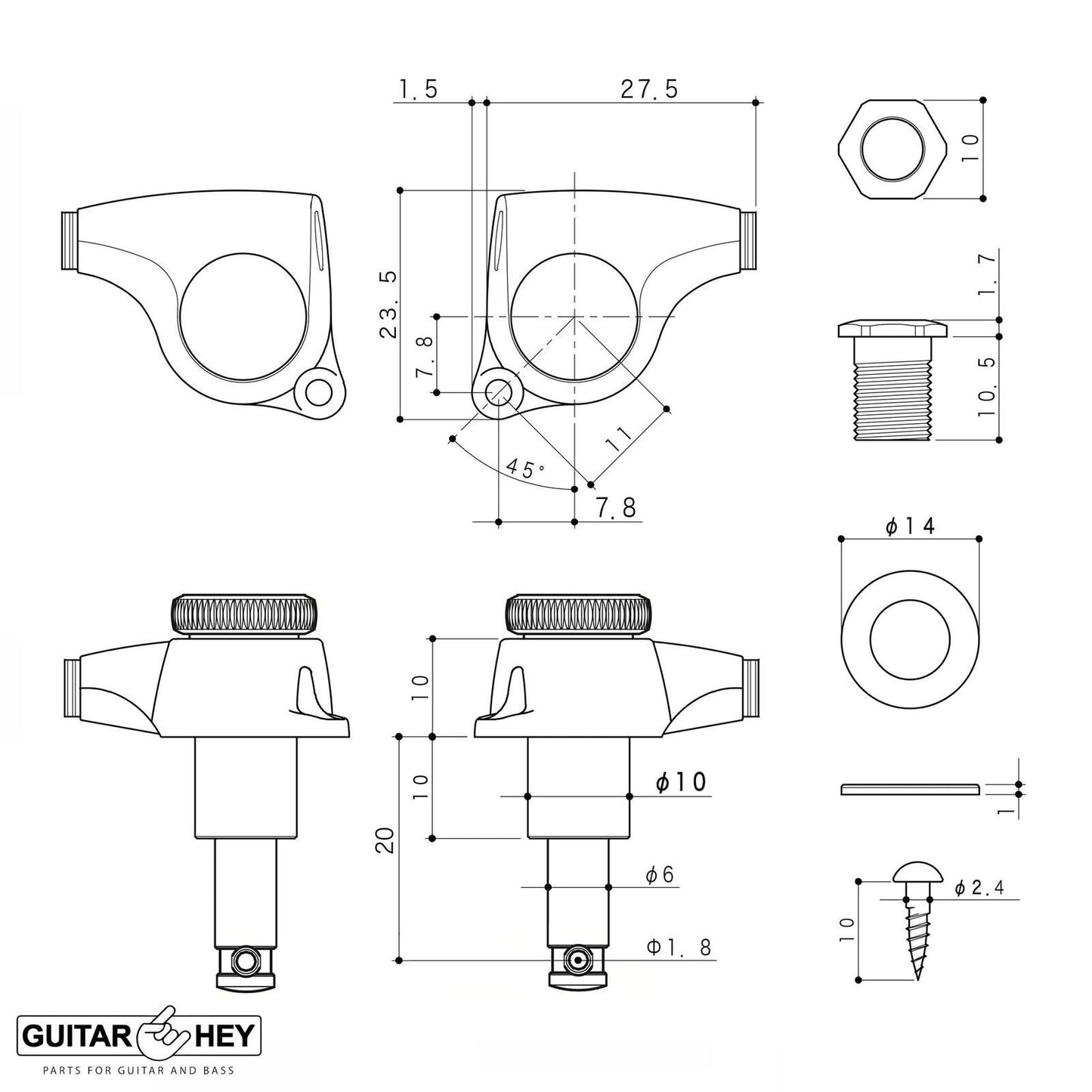 NEW Gotoh SGL510Z-FL5 MGT L3+R3 Locking Tuning Keys Set, 21:1 Ratio 3x3 - GOLD