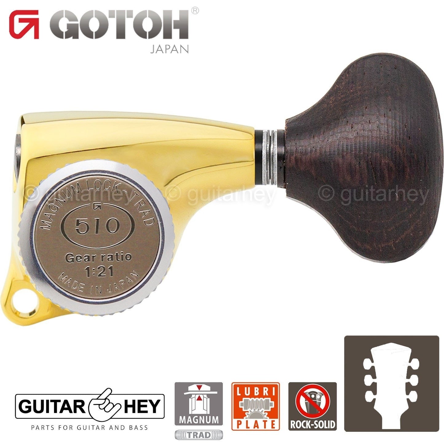 NEW Gotoh SGL510Z-ZL5 MGT L3+R3 Locking Tuning Keys Set, 21:1 Ratio 3x3 - GOLD