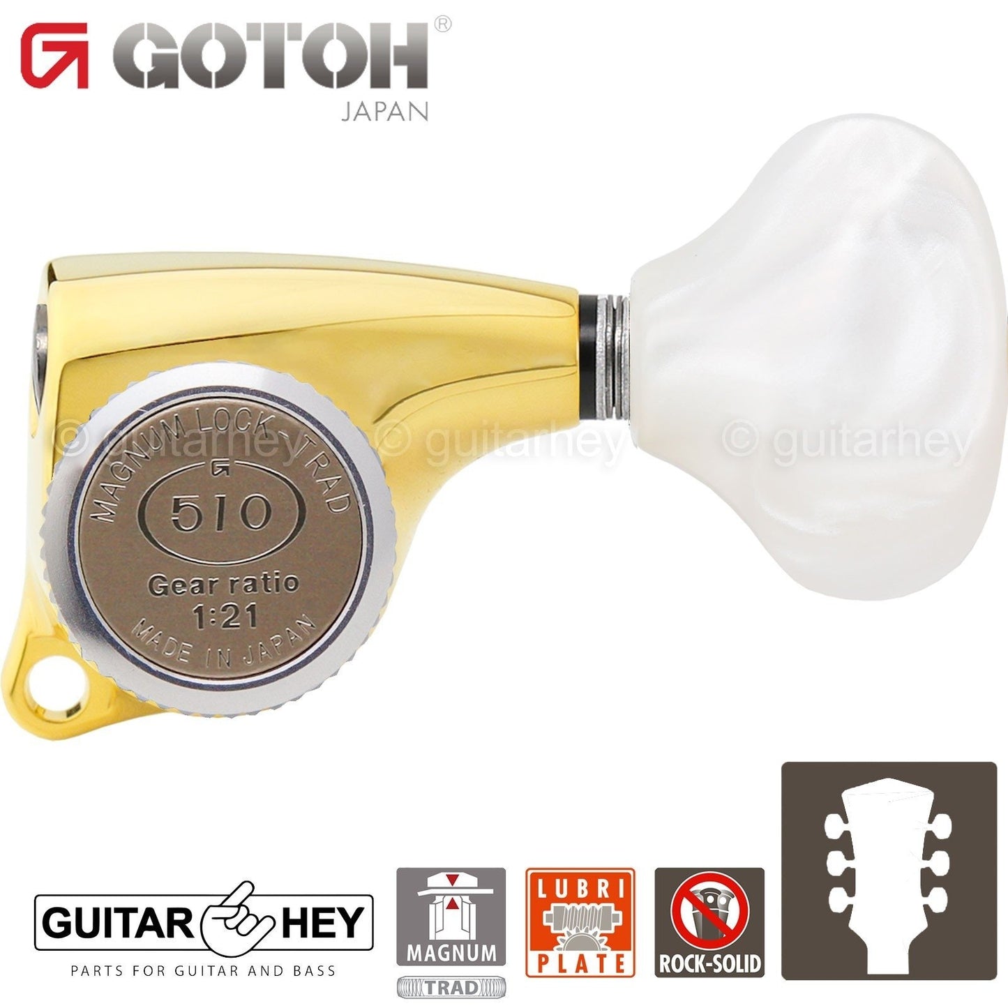 NEW Gotoh SGL510Z-WL5 MGT L3+R3 Locking Tuning Keys Set, 21:1 Ratio 3x3 - GOLD