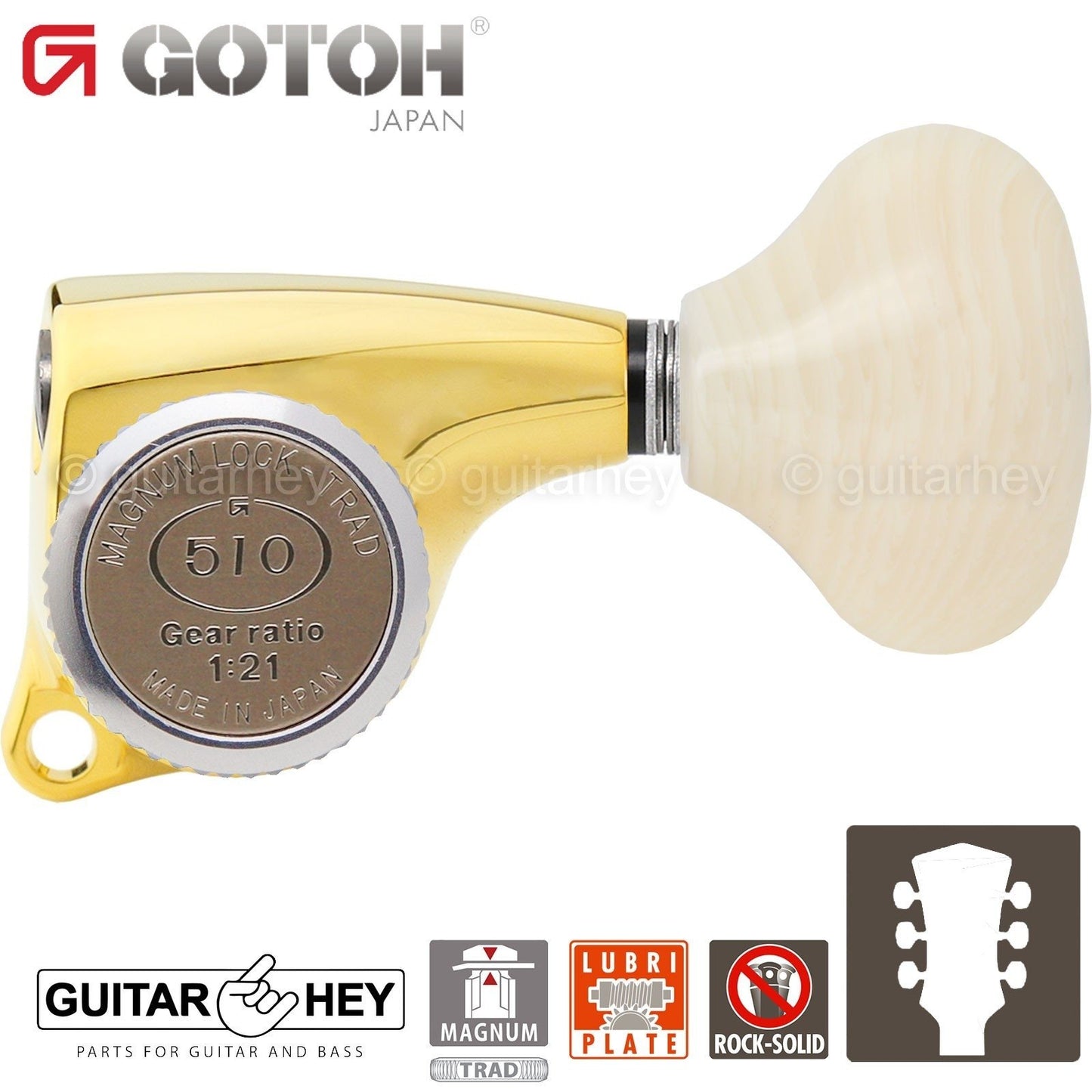 NEW Gotoh SGL510Z-VL5 MGT L3+R3 Locking Tuning Keys Set, 21:1 Ratio 3x3 - GOLD