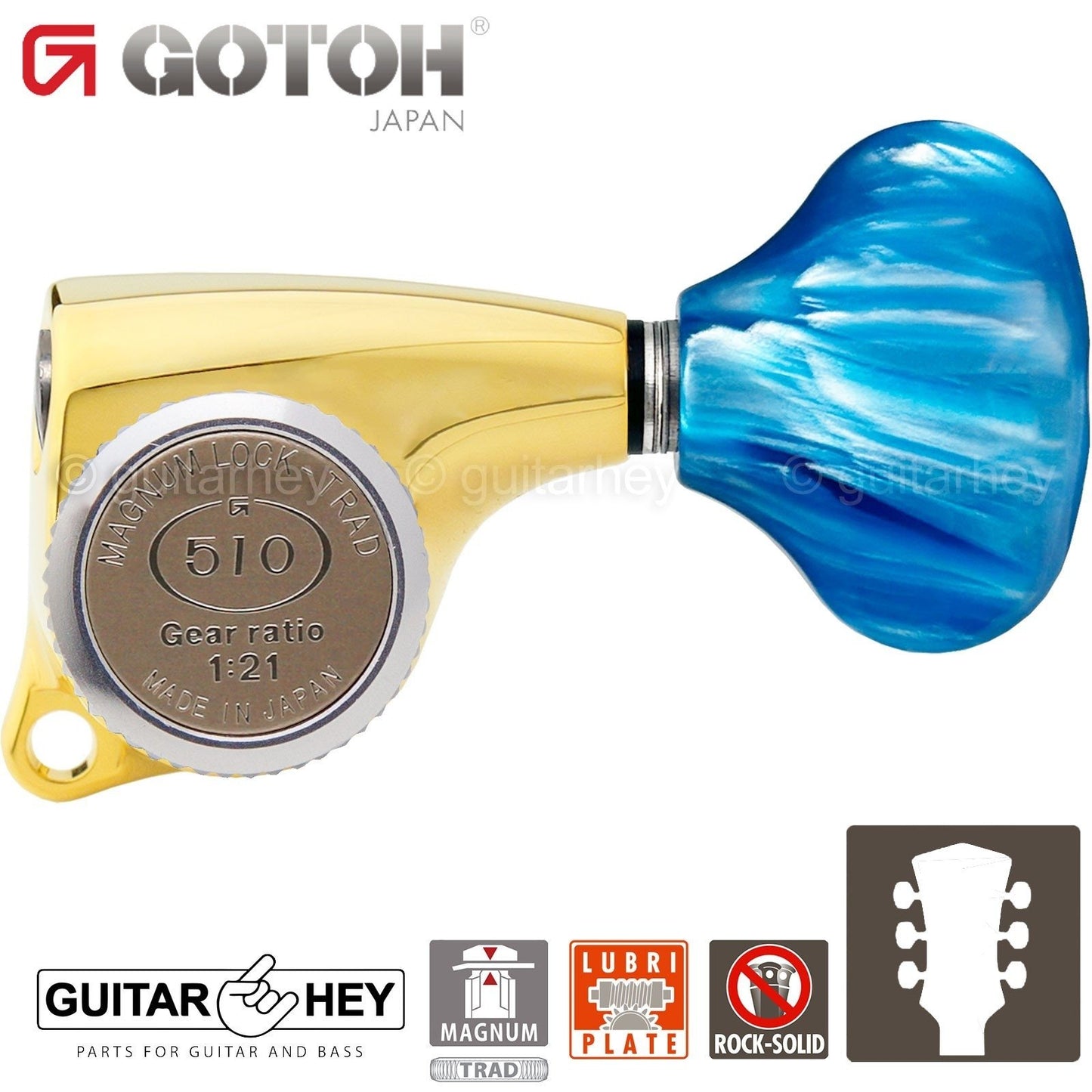 NEW Gotoh SGL510Z-QL5 MGT L3+R3 Locking Tuning Keys Set, 21:1 Ratio 3x3 - GOLD