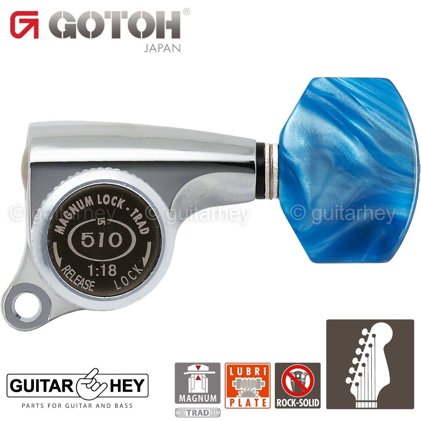 NEW Gotoh SGS510Z-P9 MGT 6 in line Locking Tuners Set 18:1 Gear Ratio - CHROME