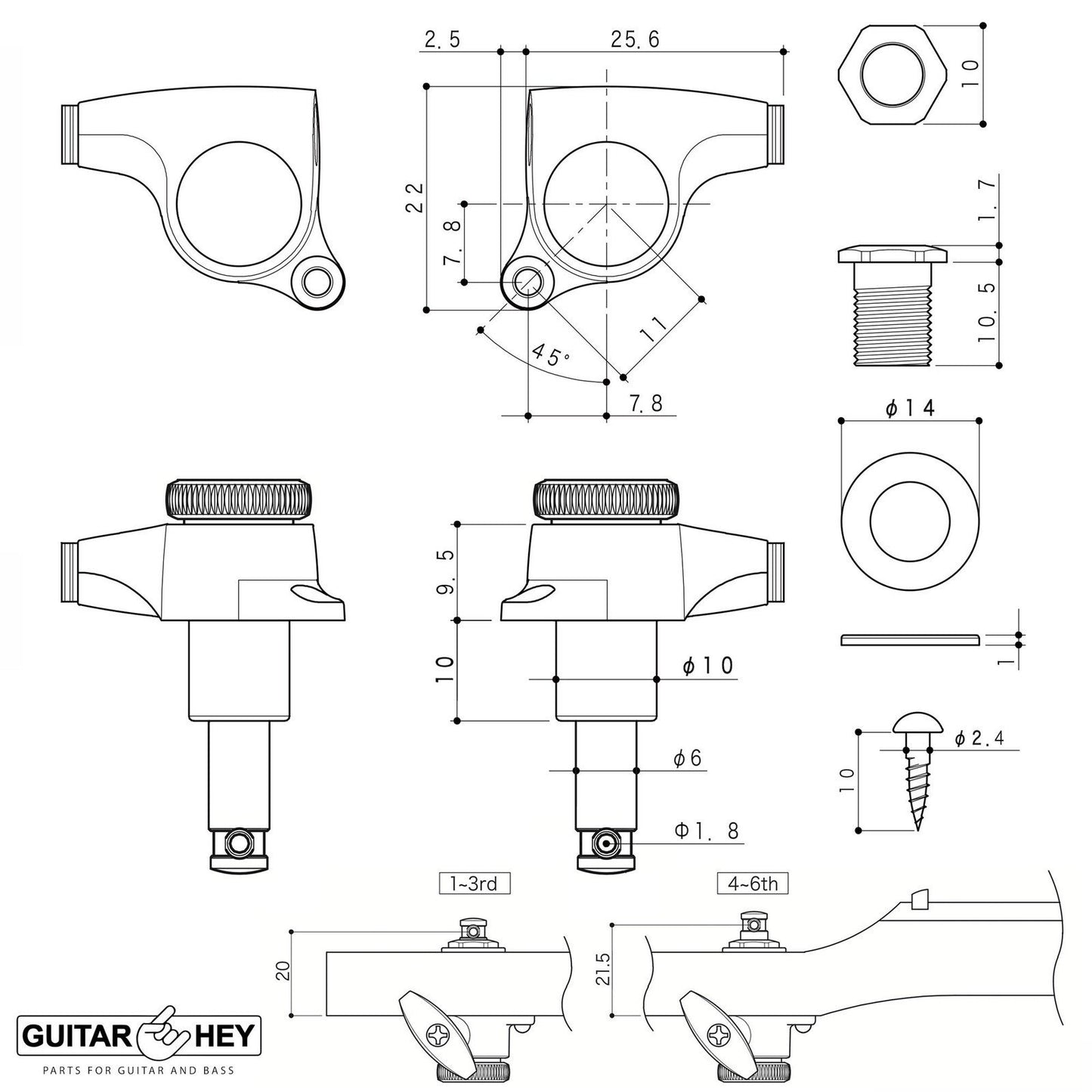 NEW Gotoh SGS510Z-P9 MGT 6 in line Locking Tuners Set 18:1 Gear Ratio - CHROME