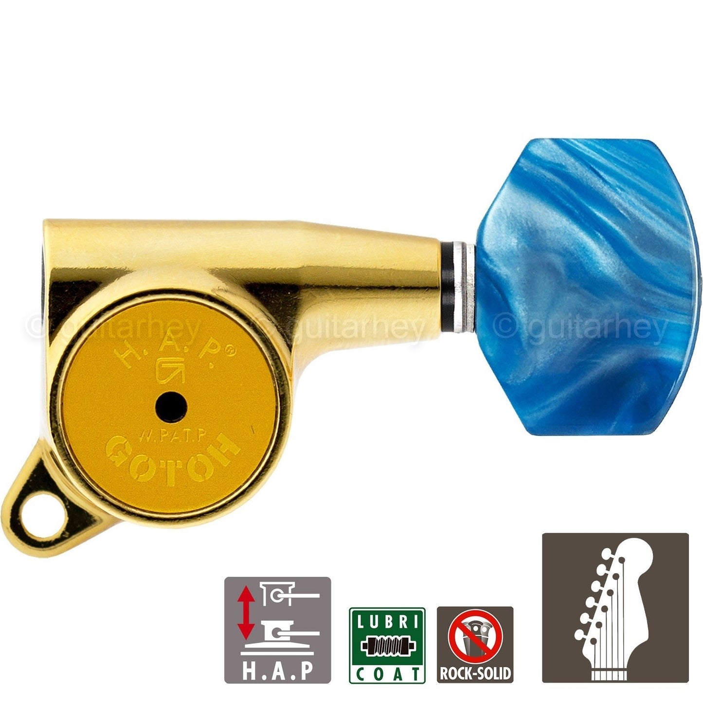 NEW Gotoh SG381-P9 HAP 6 in line Tuners Set w/ Adjustable Height MIJ - GOLD