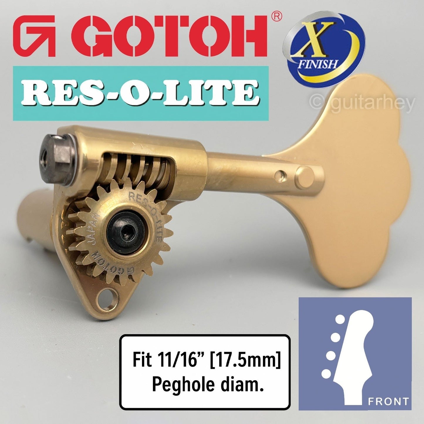 Gotoh GRL510C-12 Bass 4-String in-line 11/16" RES-O-LITE Tuners - ANTIQUE X-GOLD