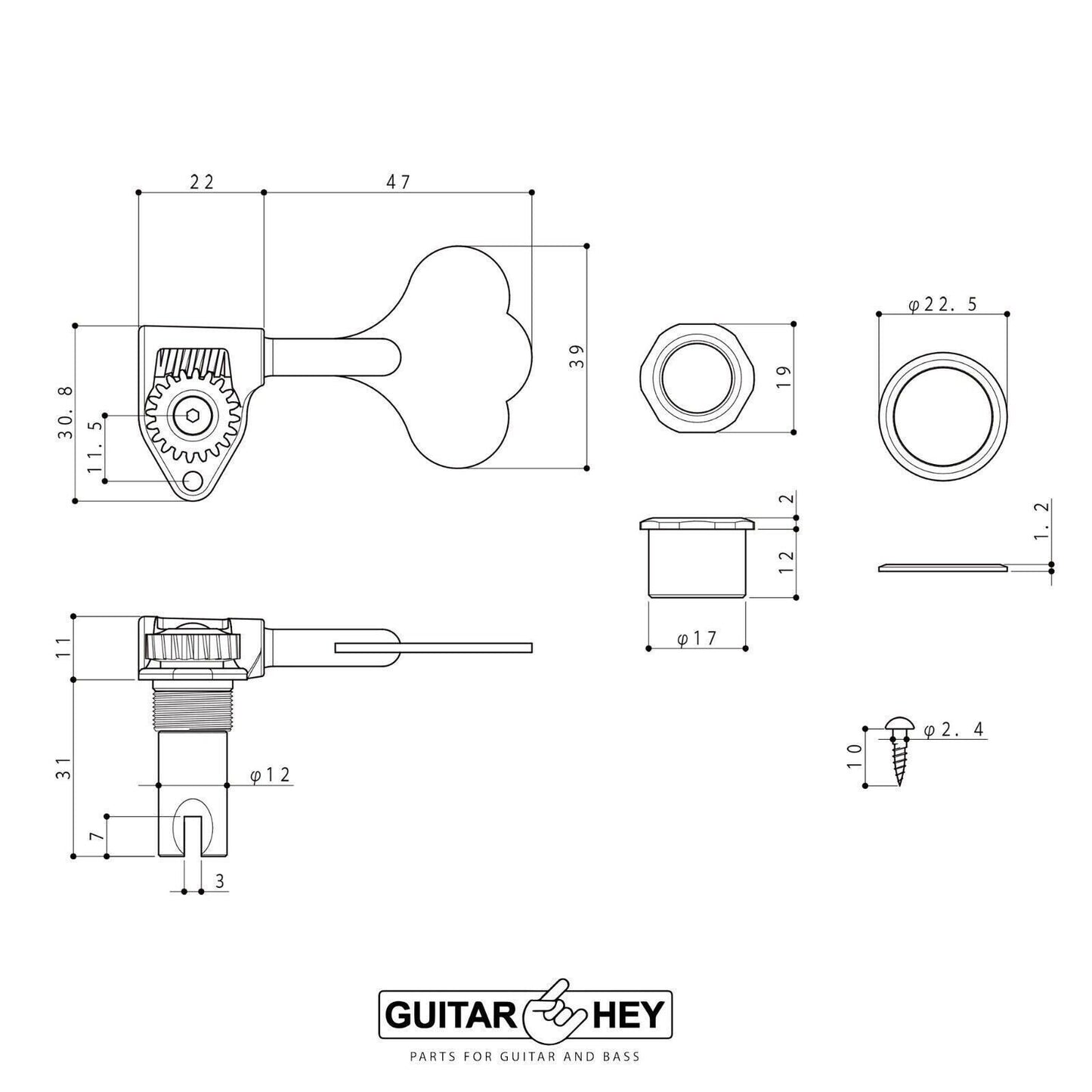 Gotoh GRL510C-12 Bass 4-String 11/16" RES-O-LITE Tuners LEFTY - ANTIQUE X-GOLD