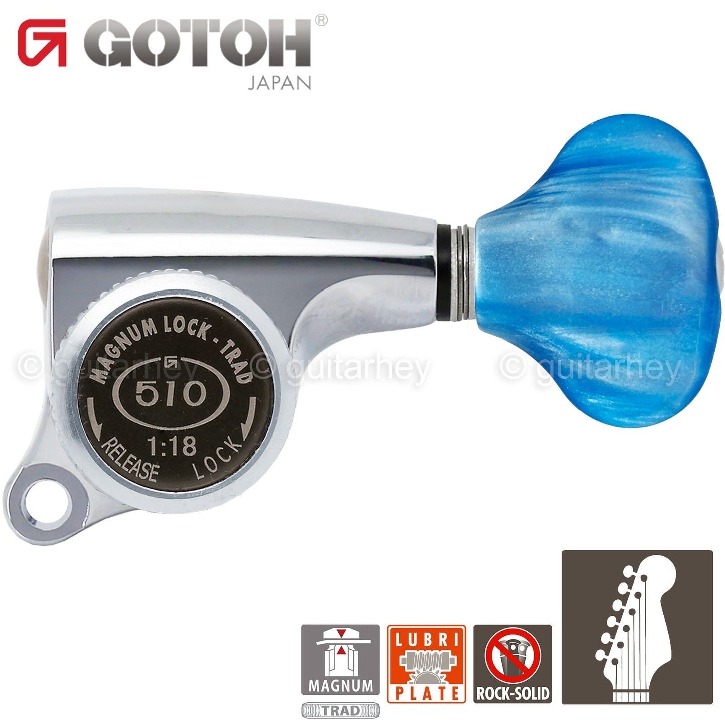 NEW Gotoh SGS510Z-QS5 MGT 6 in line Locking Tuners Set 18:1 Gear Ratio - CHROME
