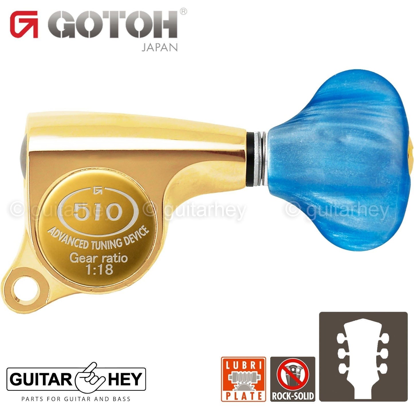 NEW Gotoh SGS510Z-QS5 L3+R3 Set Mini Tuners BLUE Buttons 1:18 Ratio 3x3 - GOLD